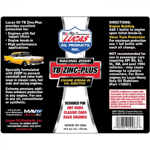 Lucas Oil 10063 TB Zinc Plus Engine Break-In Oil Additive