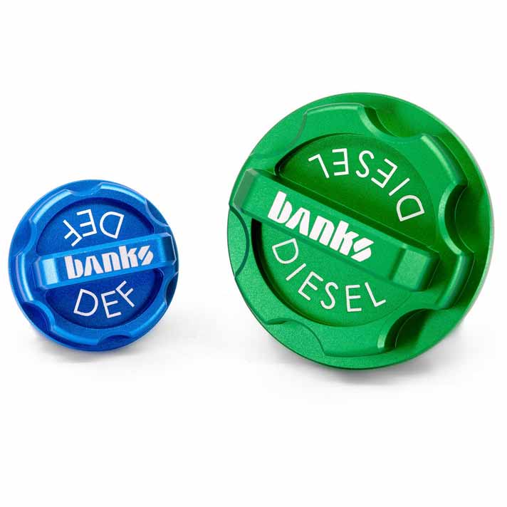 Banks Power 66700 Billet Diesel Exhaust Fluid (DEF) & Fuel Fill Caps | XDP